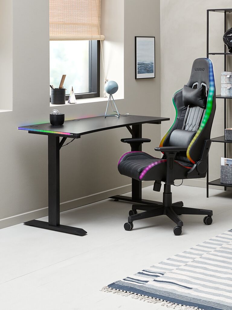 Gaming-Stuhl RANUM mit LED Kunstleder schwarz/schwarz