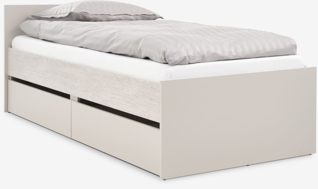 Bettgestell m/Stauraum BILLUND 90x200 travertinfarben/beige