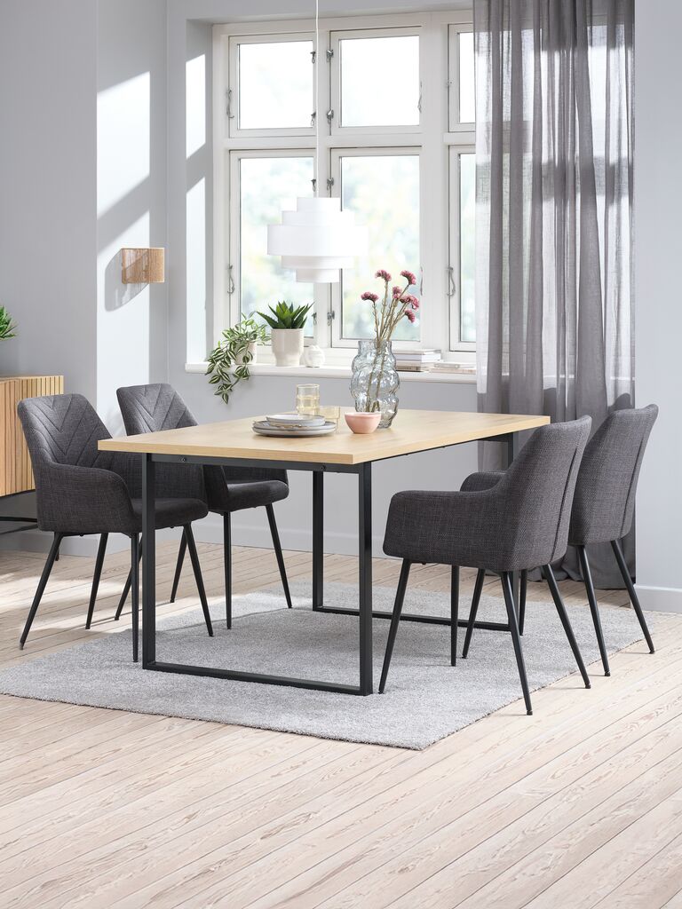 AABENRAA L160 Tisch Eiche warm+ 4 PURHUS Stühle grau/schwarz