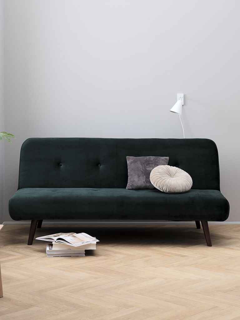 Schlafsofa JUVRE Samt dunkelgrün/walnuss