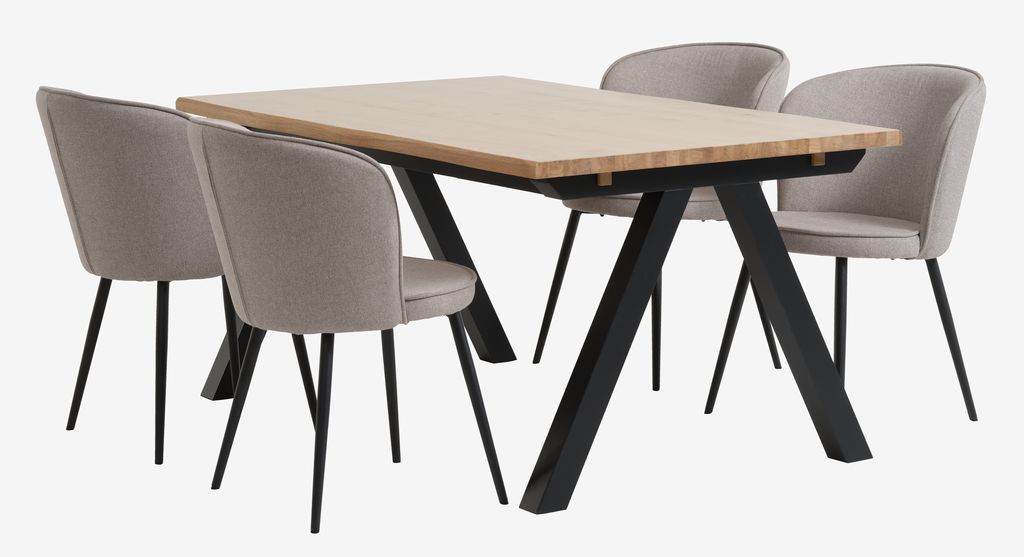 SANDBY L160 Tisch Eiche natur + 4 RISSKOV Stühle hellgrau