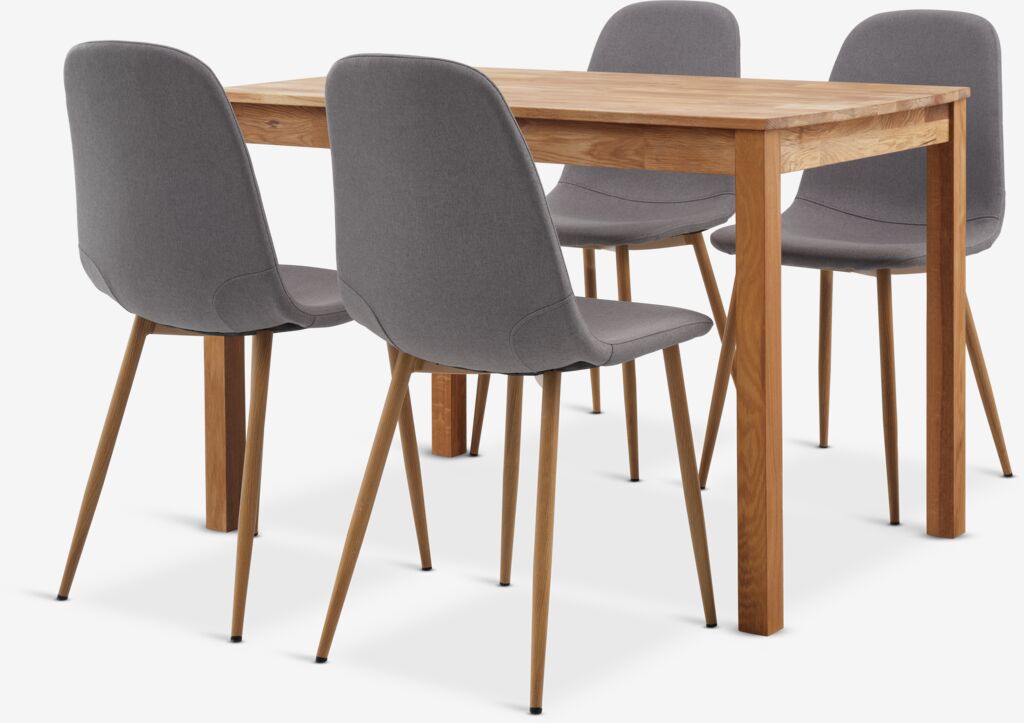 JEGERUP L115 Tisch Eiche natur + 4 JONSTRUP Stühle grau/E