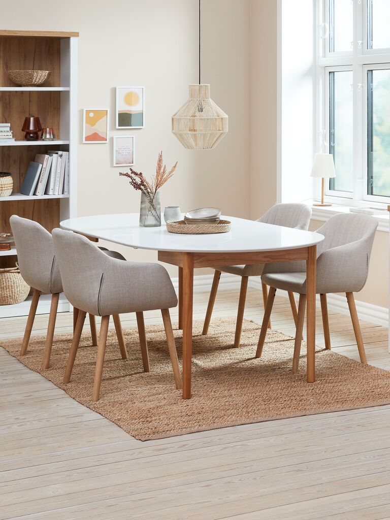 MARSTRAND Ø110 Tisch weiß + 4 ADSLEV Stühle beige