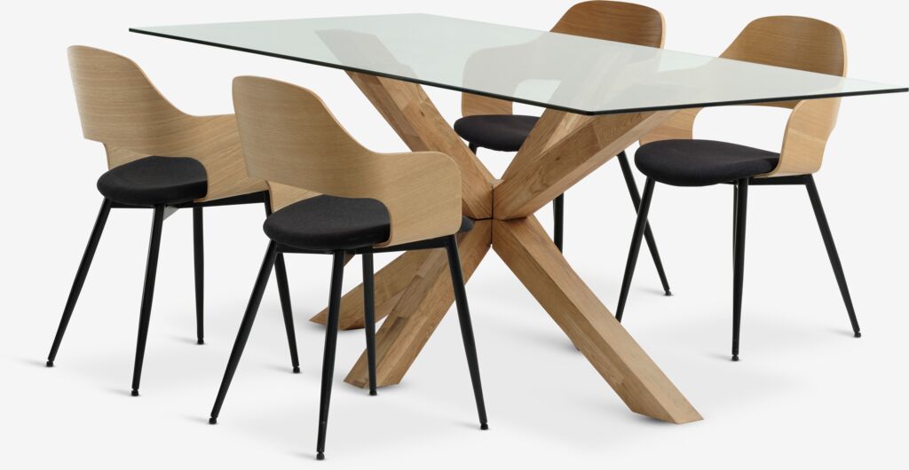 AGERBY L190 Tisch Eiche natur + 4 HVIDOVRE Stühle Eiche/s