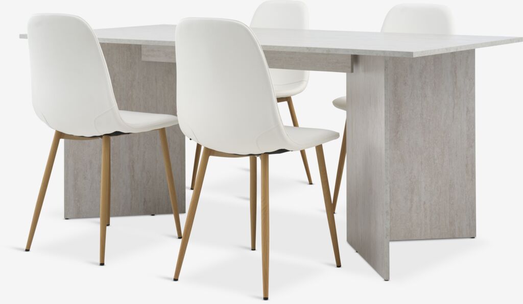 KRONDAL L180 Tisch travertin + 4 JONSTRUP Stühle weiß