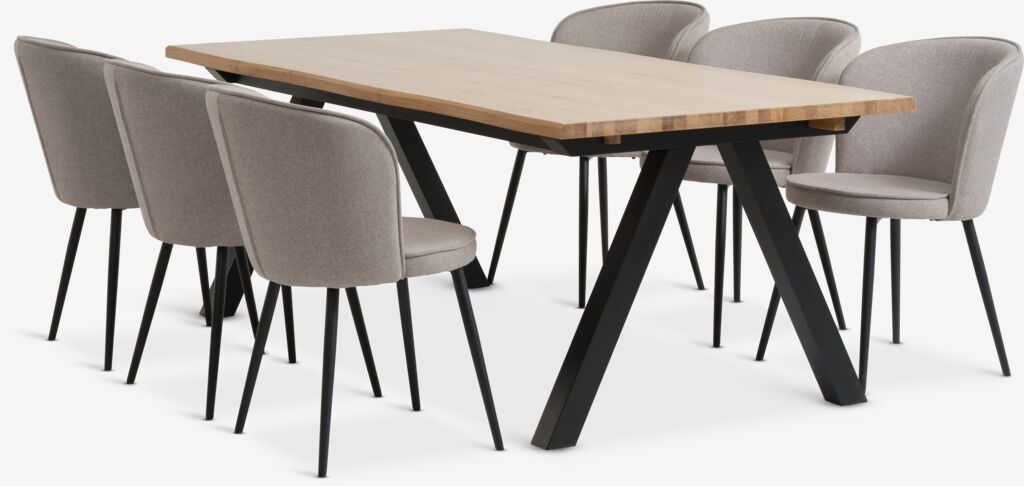 SANDBY L210 Tisch Eiche natur + 4 RISSKOV Stühle hellgrau