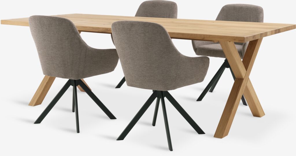 GRIBSKOV L180 Tisch Eiche natur + 4 ROSTRUP sand/schwarz