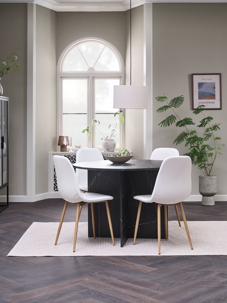 KRONDAL Ø110 Tisch Marmor + 4 JONSTRUP Stühle weiß