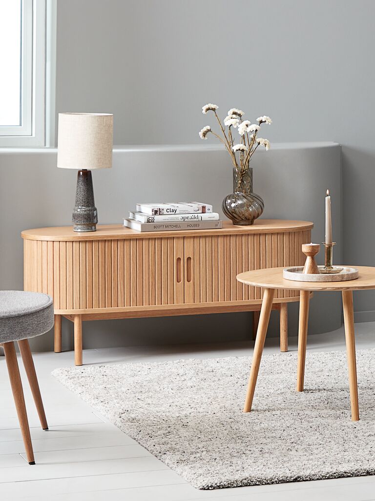 TV-Bank LYNGVIG 120cm 2 Rollladen-Schiebetüren Eiche natur