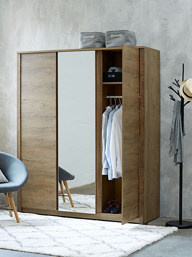 Kleiderschrank VEDDE 167x197 mit Spiegel Wildeiche dunkel