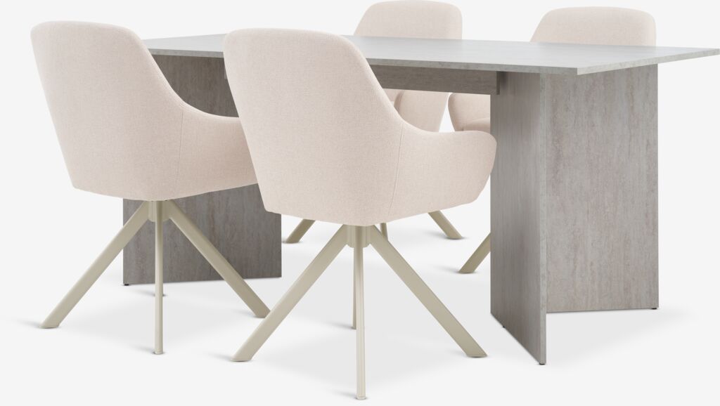 KRONDAL L180 Tisch travertin + 4 ROSTRUP Stühle beige