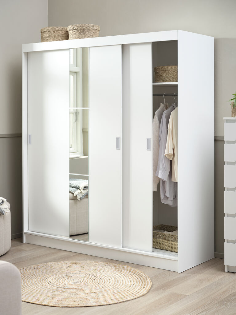 Kleiderschrank ODDER 179x201 3 Schiebetüren m/Spiegel weiß