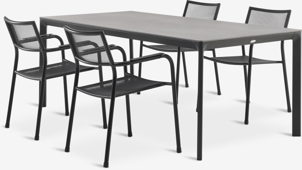 KUMLA L200 Tisch grau + 4 HEMSEDAL Stuhl schwarz